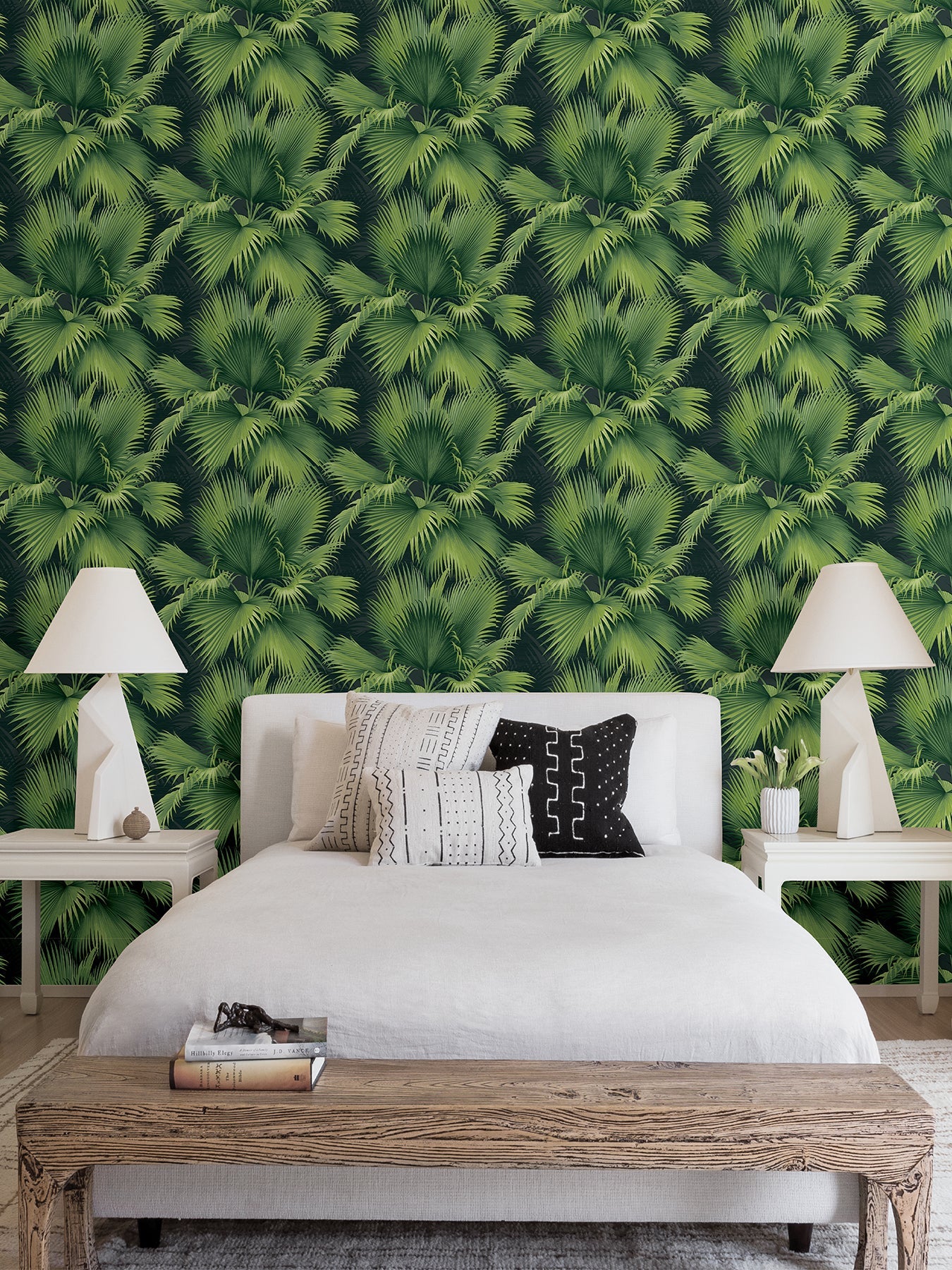 A-Street Prints Summer Palm Dark Green Tropical Wallpaper, 27-in by 27-ft