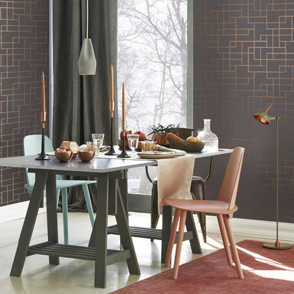 Brewster Mason Dark Grey Geometric Wallpaper, 20.5-in by 33-ft