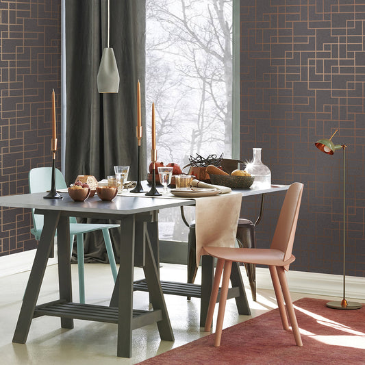 Brewster Mason Dark Grey Geometric Wallpaper, 20.5-in by 33-ft