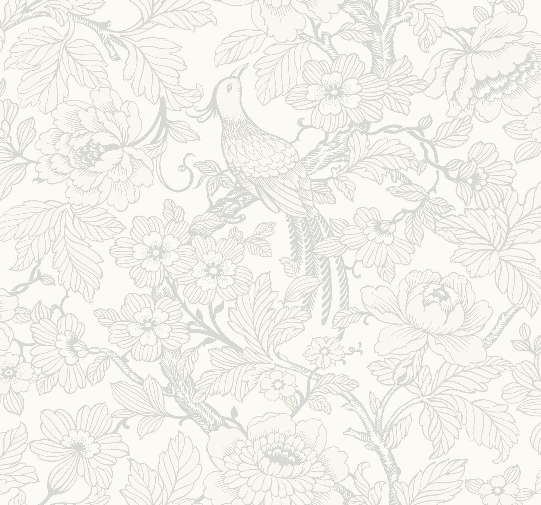 A-Street Prints Beaufort Dove Peony Chinoiserie Wallpaper, 27-in by 27-ft