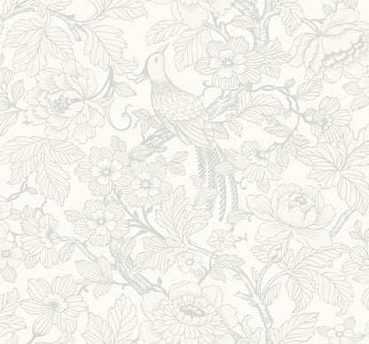 A-Street Prints Beaufort Dove Peony Chinoiserie Wallpaper, 27-in by 27-ft