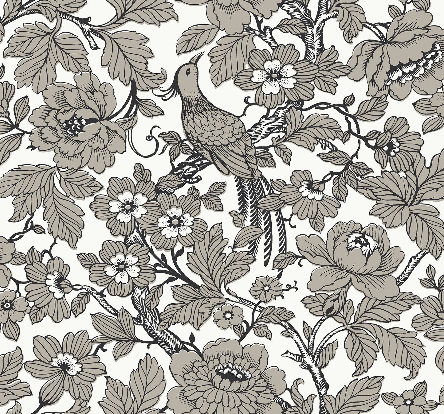 A-Street Prints Beaufort Black Peony Chinoiserie Wallpaper, 27-in by 27-ft