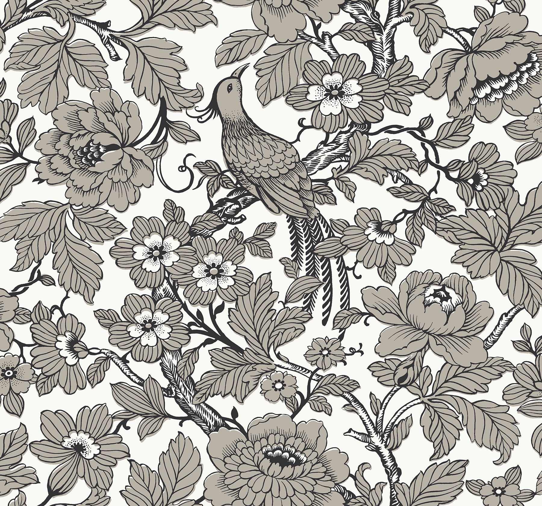 A-Street Prints Beaufort Black Peony Chinoiserie Wallpaper, 27-in by 27-ft