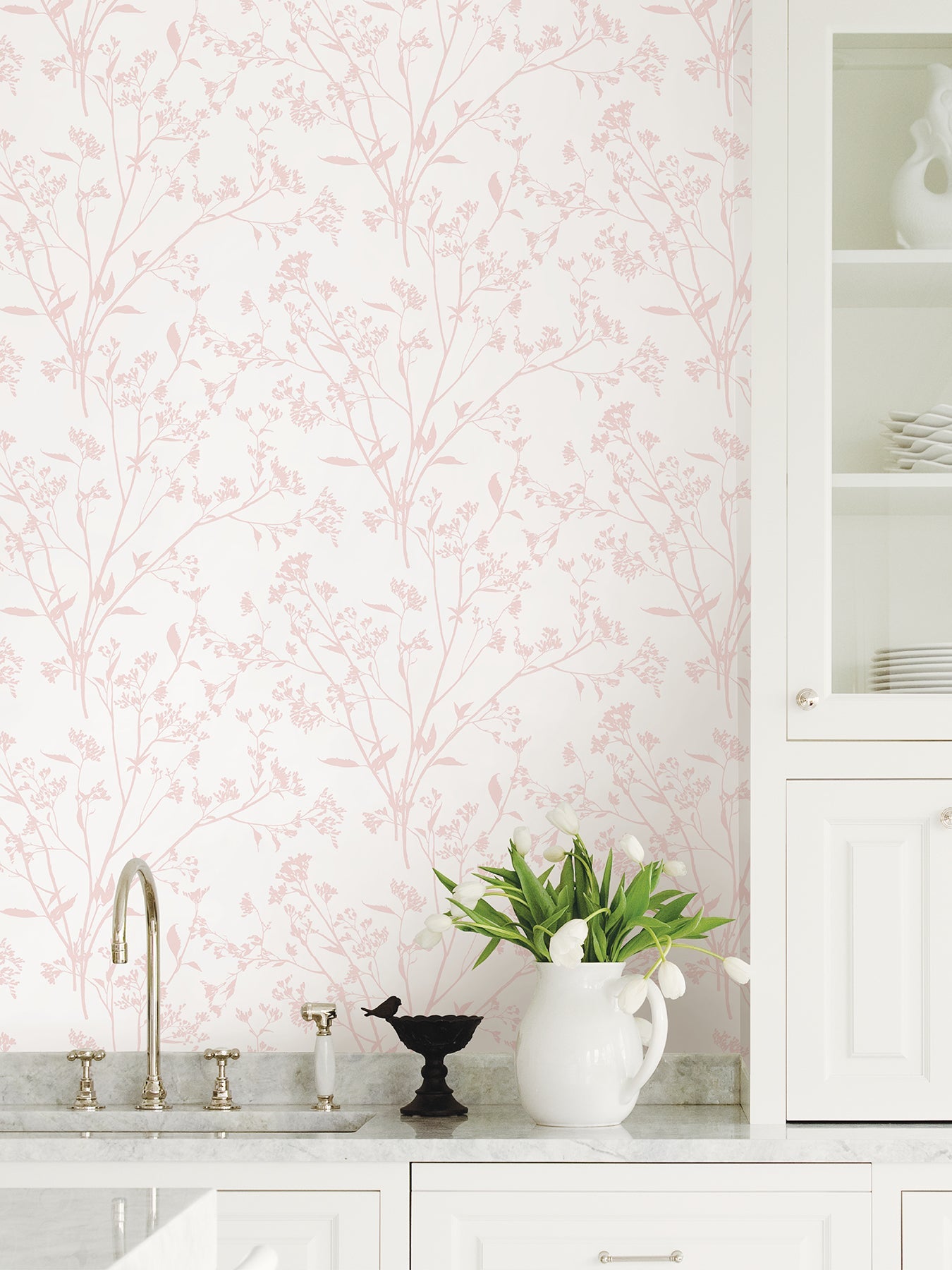 A-Street Prints Southport Blush Delicate Branches Wallpaper, 27-in by 27-ft