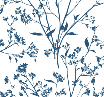 A-Street Prints Southport Indigo Delicate Branches Wallpaper, 27-in by 27-ft