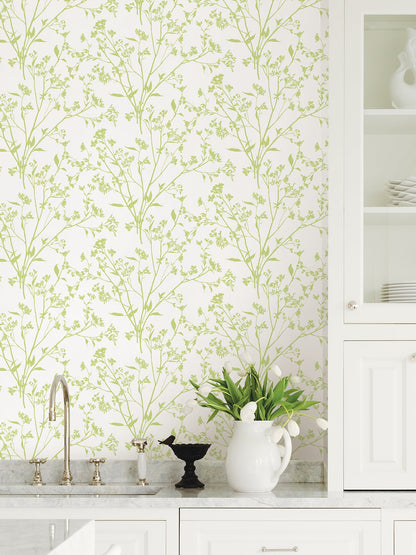 A-Street Prints Southport Chartreuse Delicate Branches Wallpaper, 27-in by 27-ft