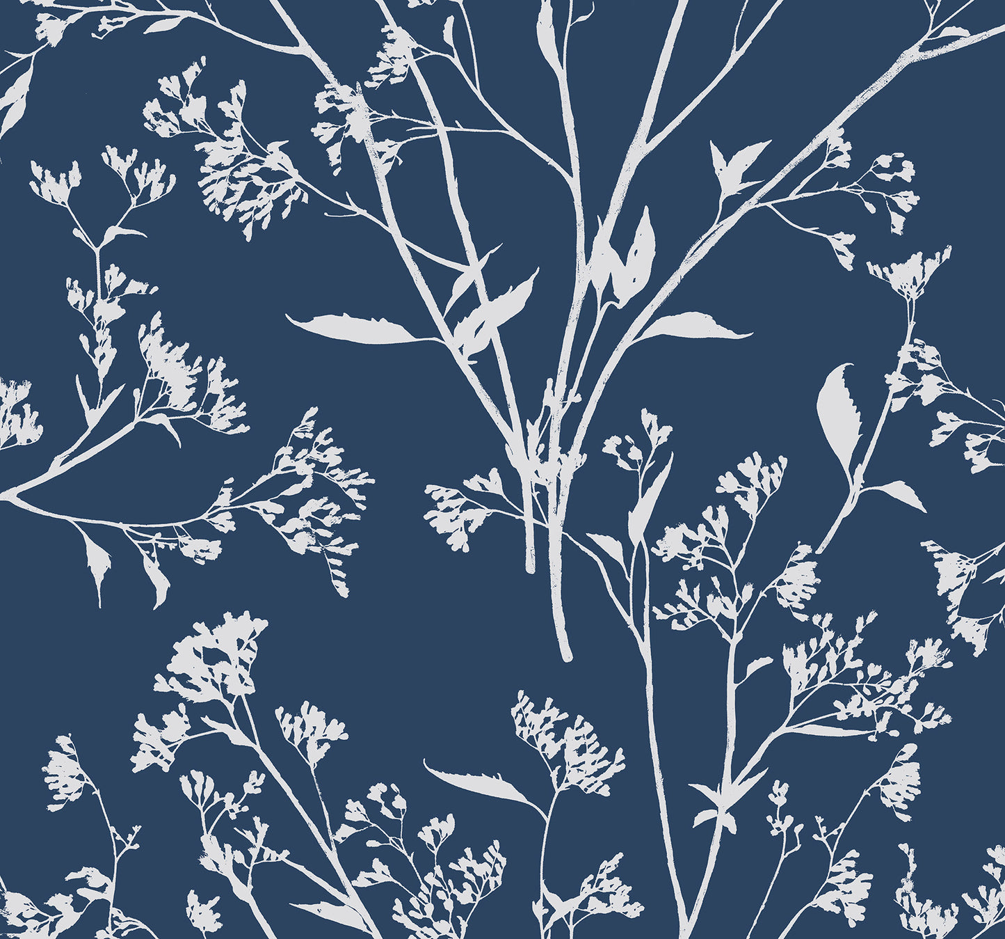 A-Street Prints Southport Navy Delicate Branches Wallpaper, 27-in by 27-ft