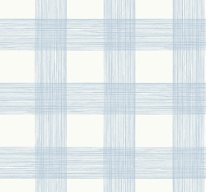 A-Street Prints Scarborough Light Blue Striated Plaid Wallpaper, 27-in by 27-ft