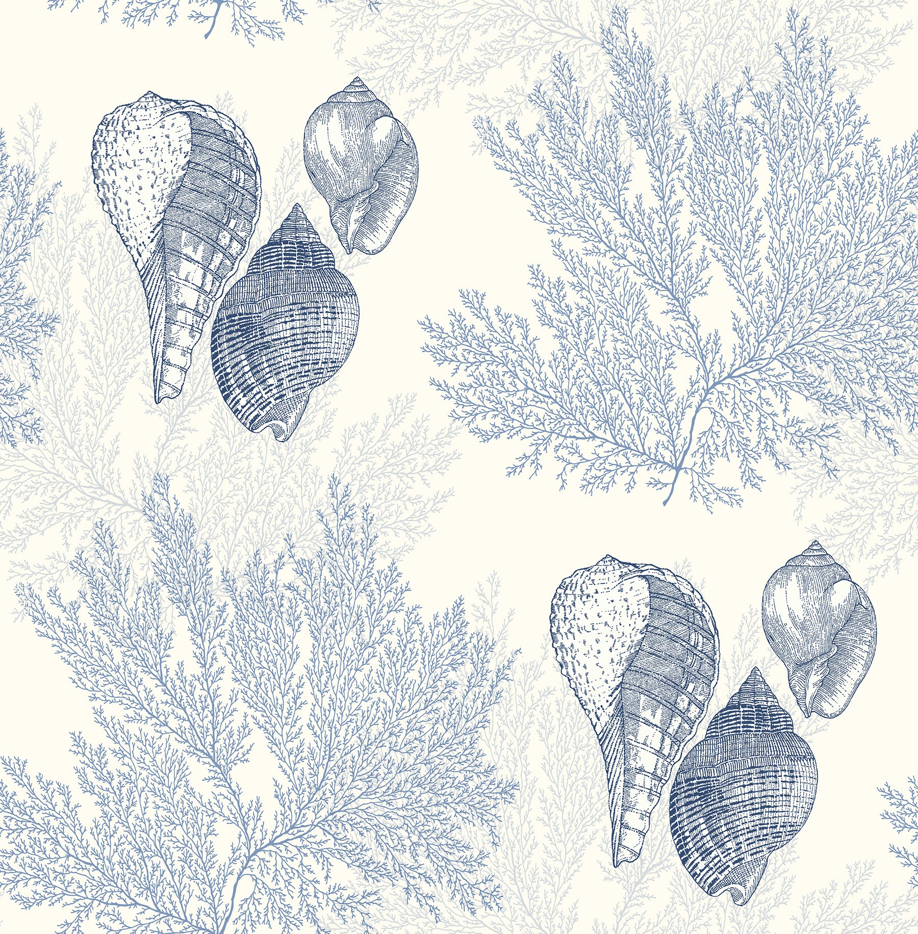 A-Street Prints Nauset Blue Seashell Shores Wallpaper, 20.5-in by 33-ft