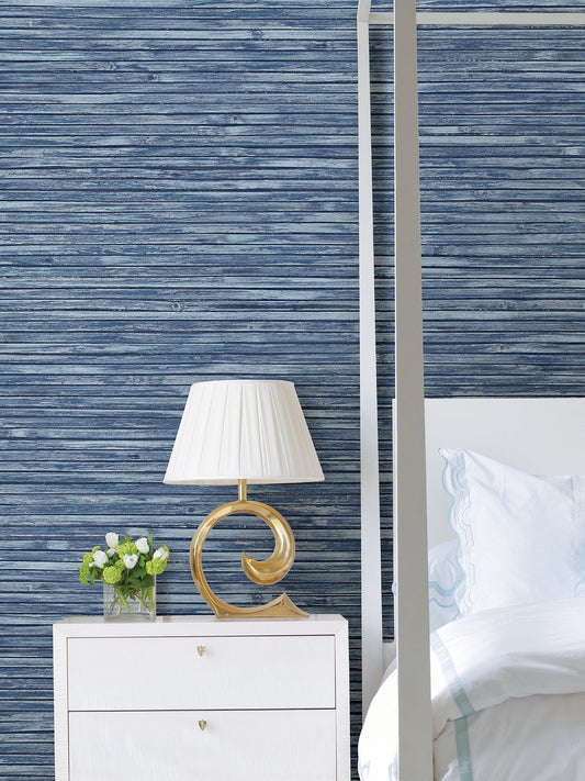 A-Street Prints Bellport Denim Wooden Slat Wallpaper, 20.5-in by 33-ft