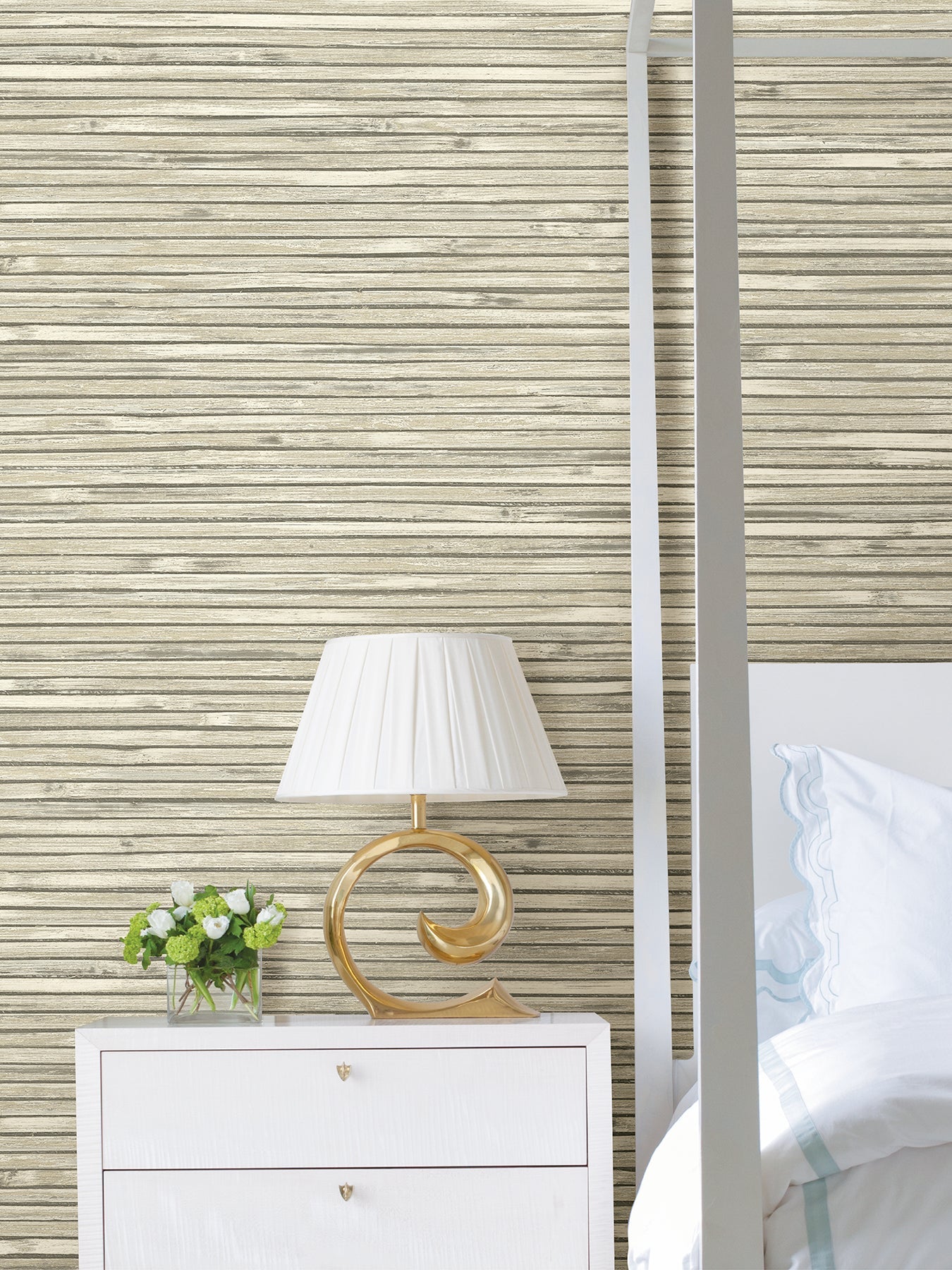 A-Street Prints Bellport Ivory Wooden Slat Wallpaper, 20.5-in by 33-ft