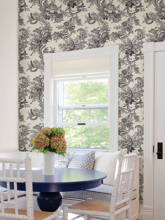 A-Street Prints Carmel Black Baroque Florals Wallpaper, 27-in by 27-ft