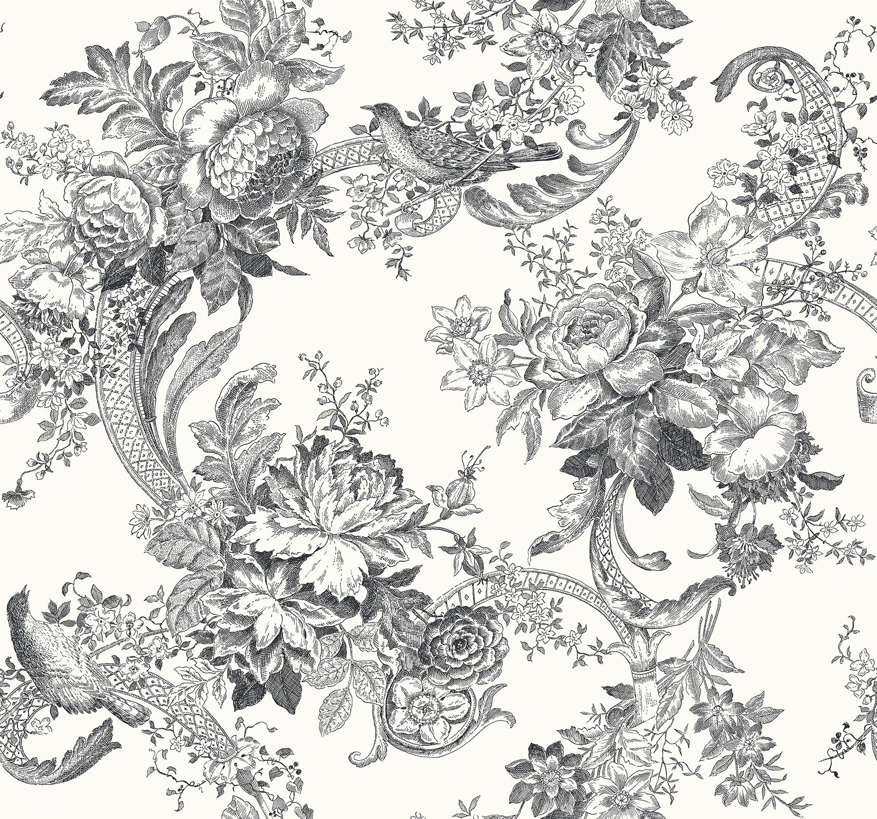 A-Street Prints Carmel Black Baroque Florals Wallpaper, 27-in by 27-ft