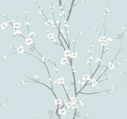 A-Street Prints Monterey Sky Blue Floral Branch Wallpaper, 27-in by 27-ft