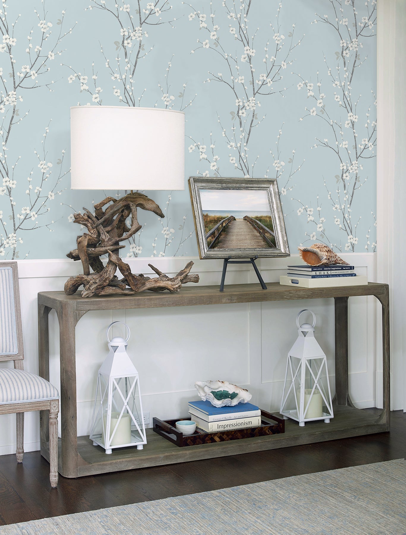 A-Street Prints Monterey Sky Blue Floral Branch Wallpaper, 27-in by 27-ft