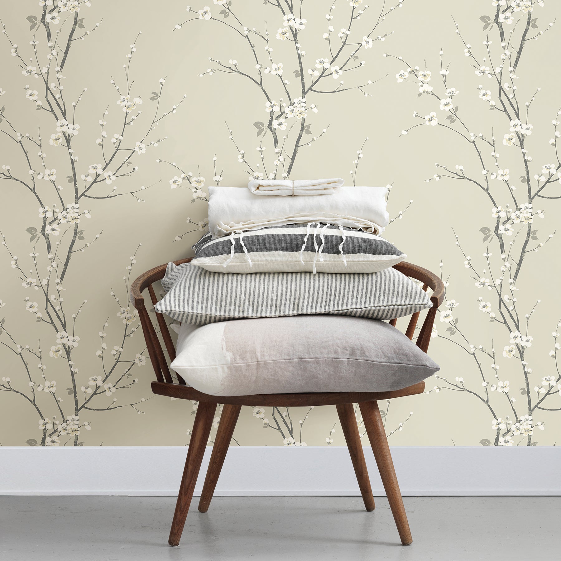 A-Street Prints Monterey Ivory Floral Branch Wallpaper, 27-in by 27-ft