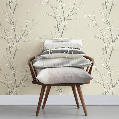 A-Street Prints Monterey Ivory Floral Branch Wallpaper, 27-in by 27-ft