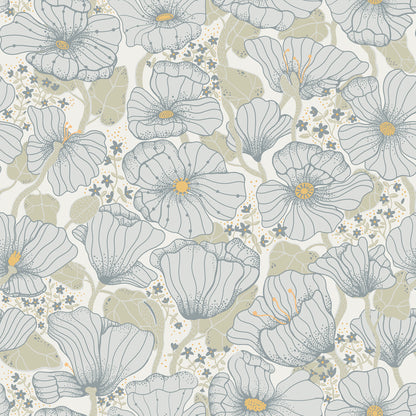 A-Street Prints Matilda Blue Poppy Fields Wallpaper, 20.9-in by 33-ft