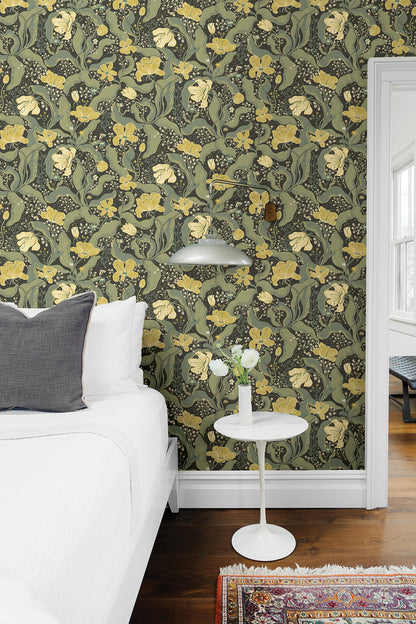 A-Street Prints Bodri Green Tulip Garden Wallpaper, 20.9-in by 33-ft