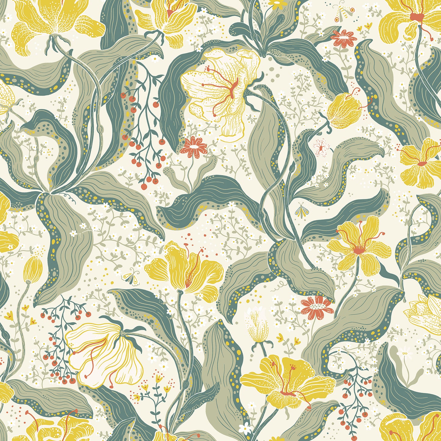 A-Street Prints Bodri Yellow Tulip Garden Wallpaper, 20.9-in by 33-ft