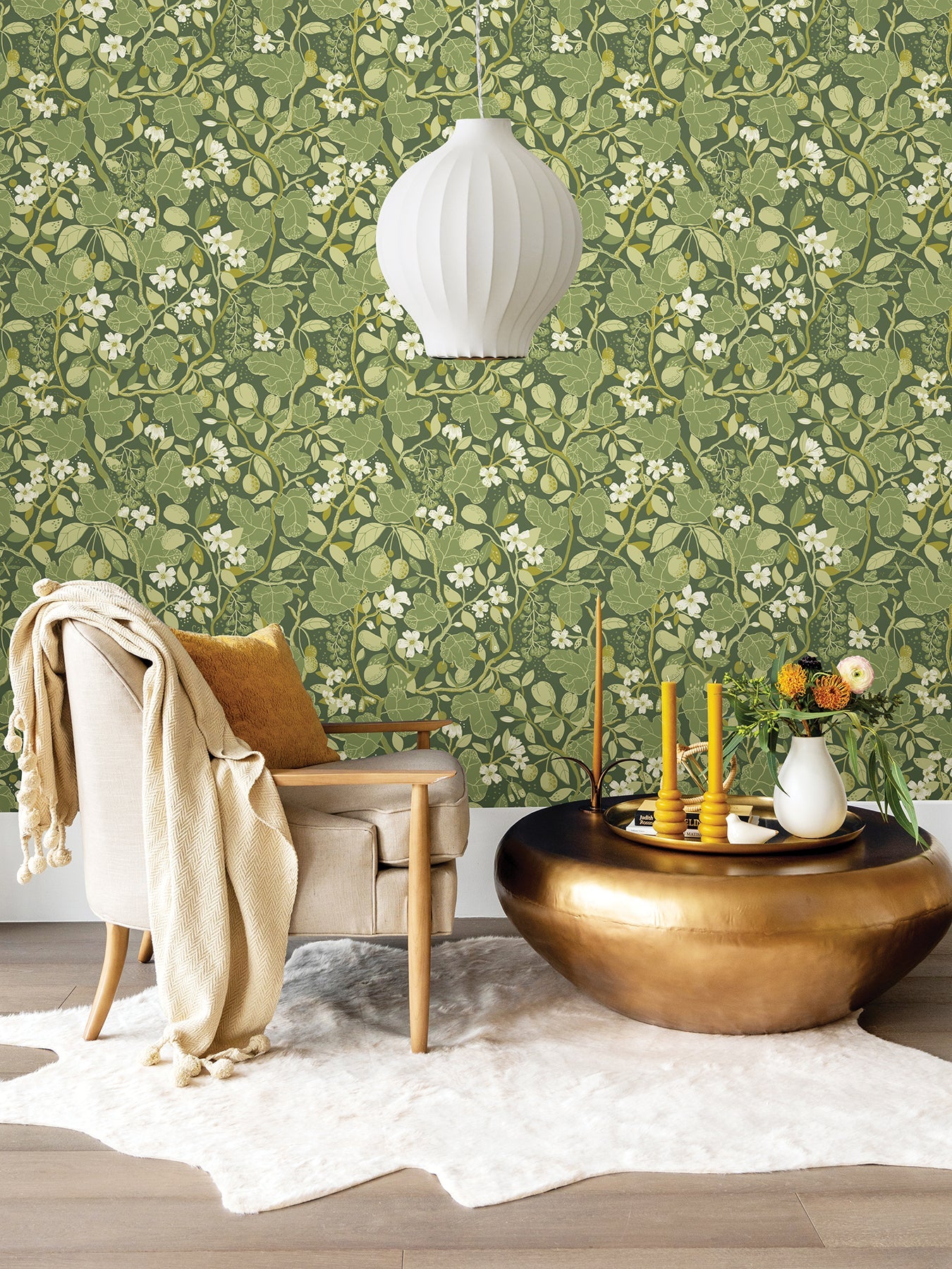 A-Street Prints Ewald Green Garden Vines Wallpaper, 20.9-in by 33-ft