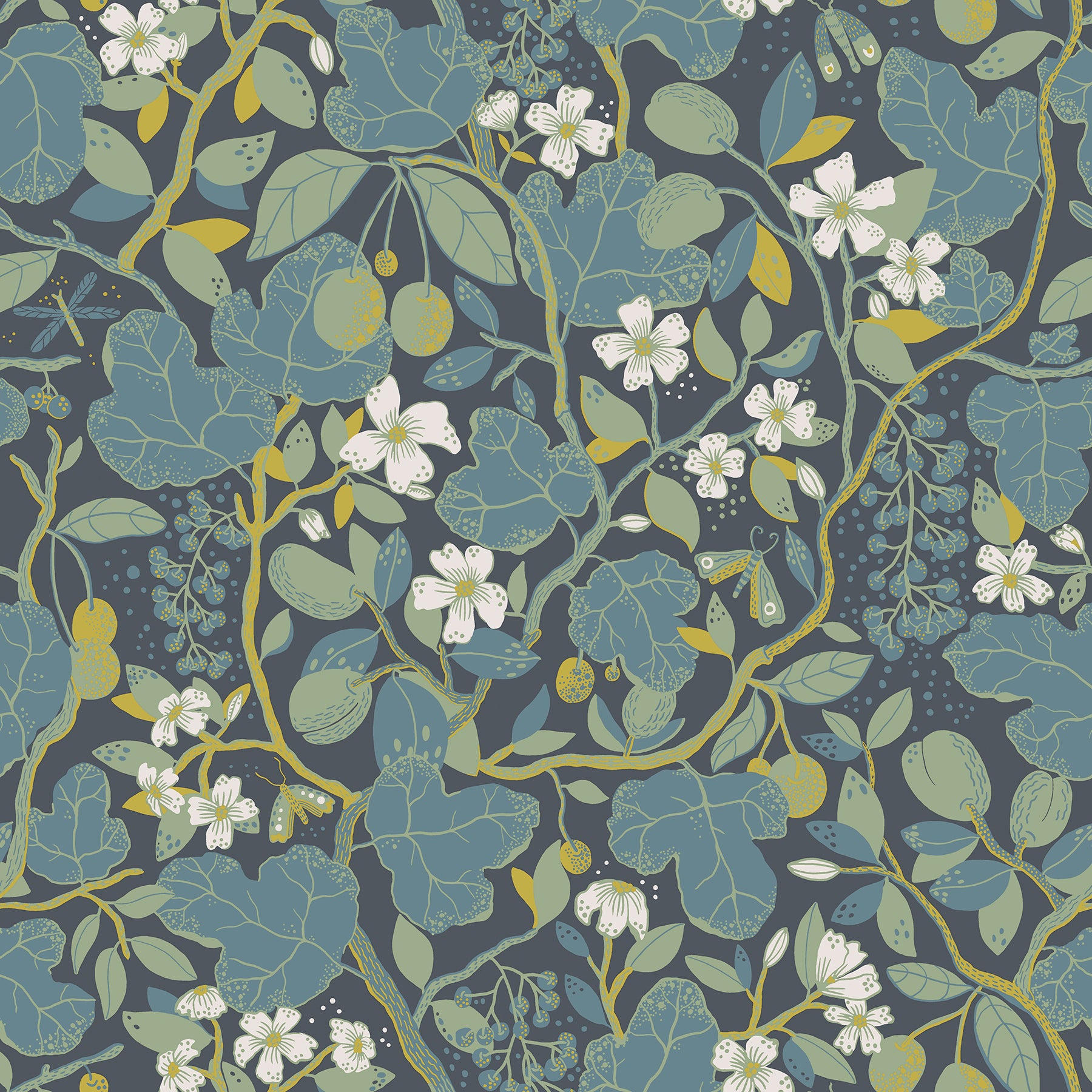 A-Street Prints Ewald Blue Garden Vines Wallpaper, 20.9-in by 33-ft