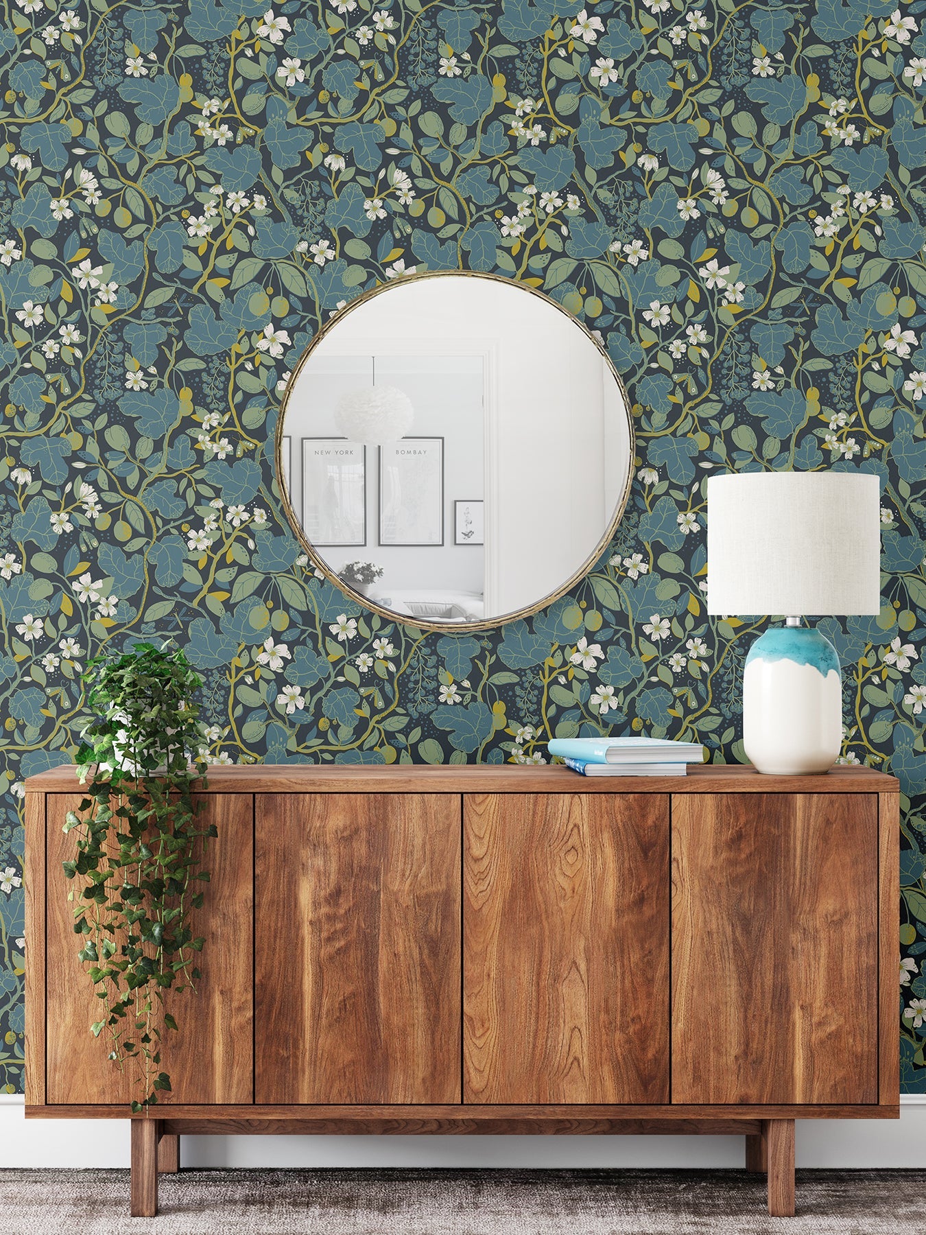 A-Street Prints Ewald Blue Garden Vines Wallpaper, 20.9-in by 33-ft