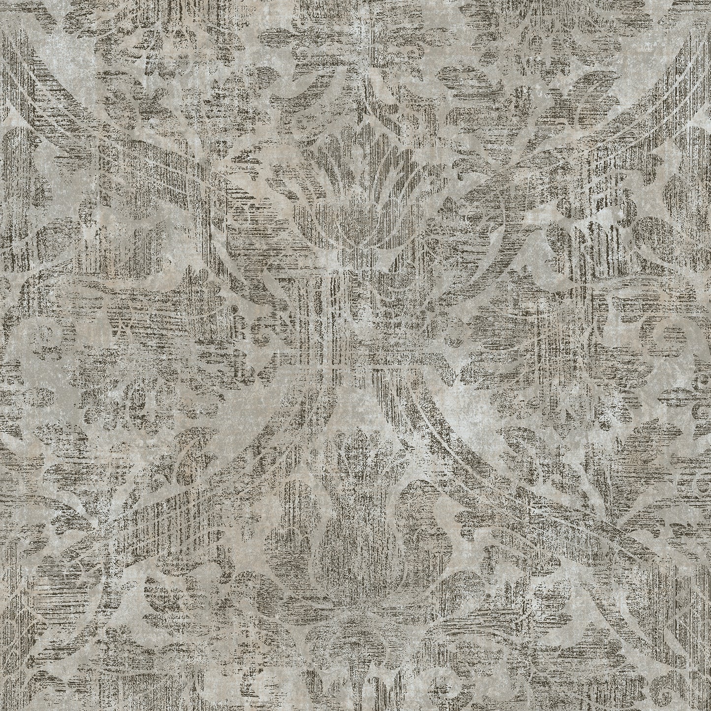 Warner Abigail Grey Damask Wallpaper, 27-in by 27-ft