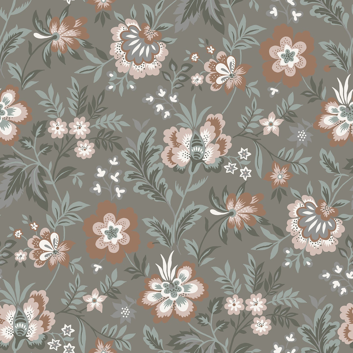 A-Street Prints Athena Grey Floral Wallpaper, 20.5-in by 33-ft