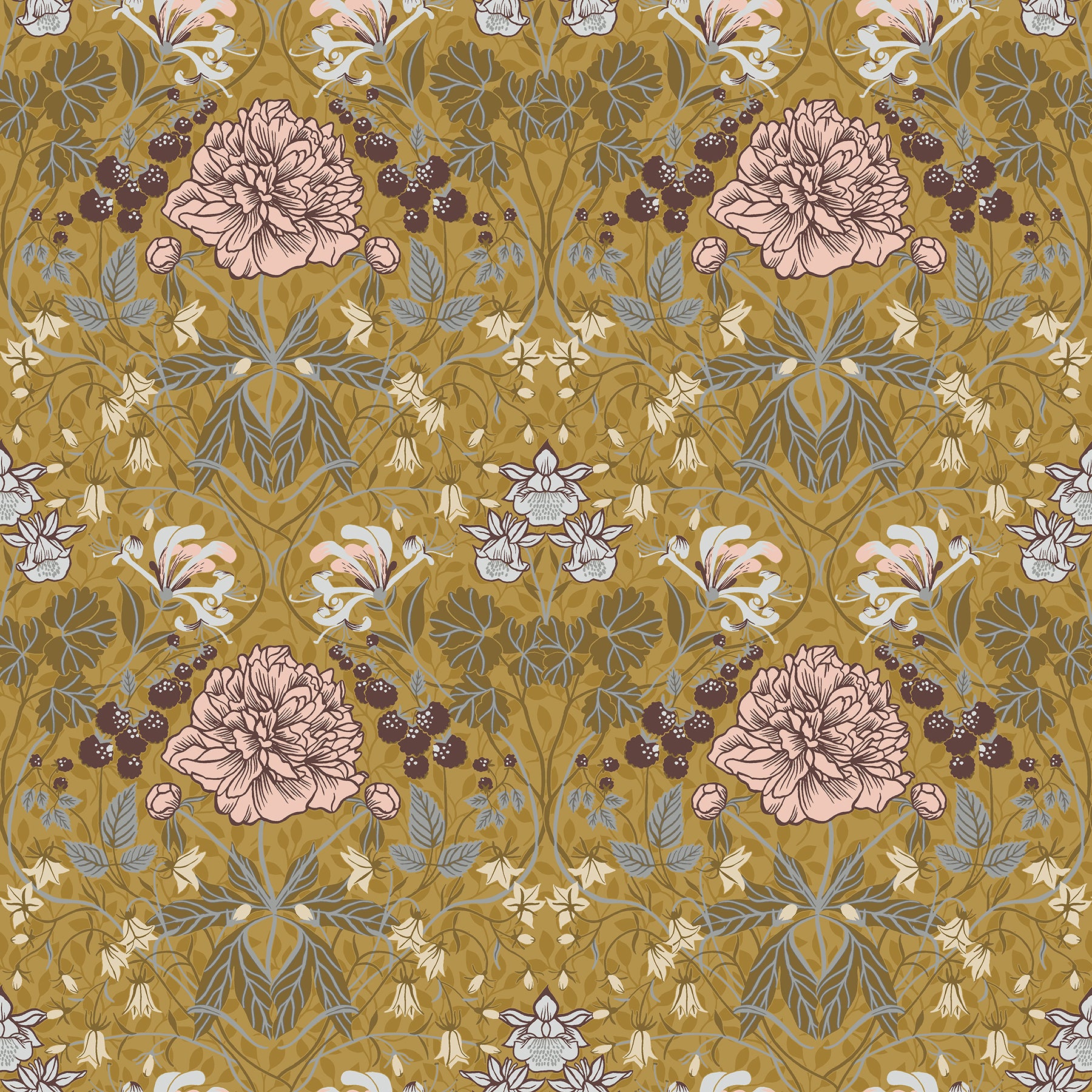 A-Street Prints Celestine Mustard Floral Wallpaper, 20.5-in by 33-ft