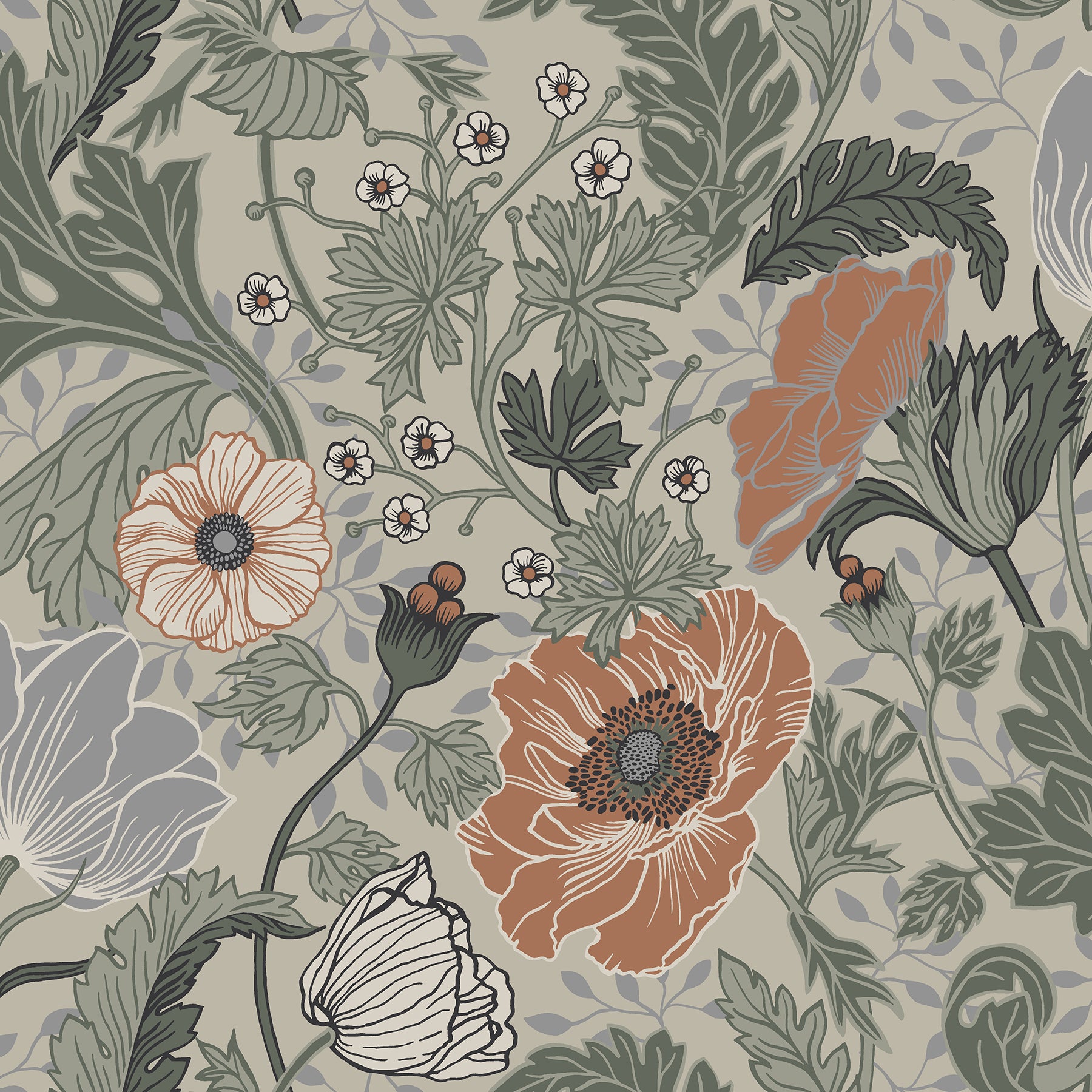 A-Street Prints Anemone Grey Floral Wallpaper, 20.5-in by 33-ft