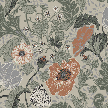 A-Street Prints Anemone Grey Floral Wallpaper, 20.5-in by 33-ft