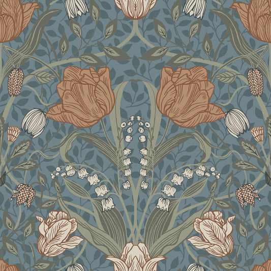 A-Street Prints Tulipa Blue Floral Wallpaper, 20.5-in by 33-ft