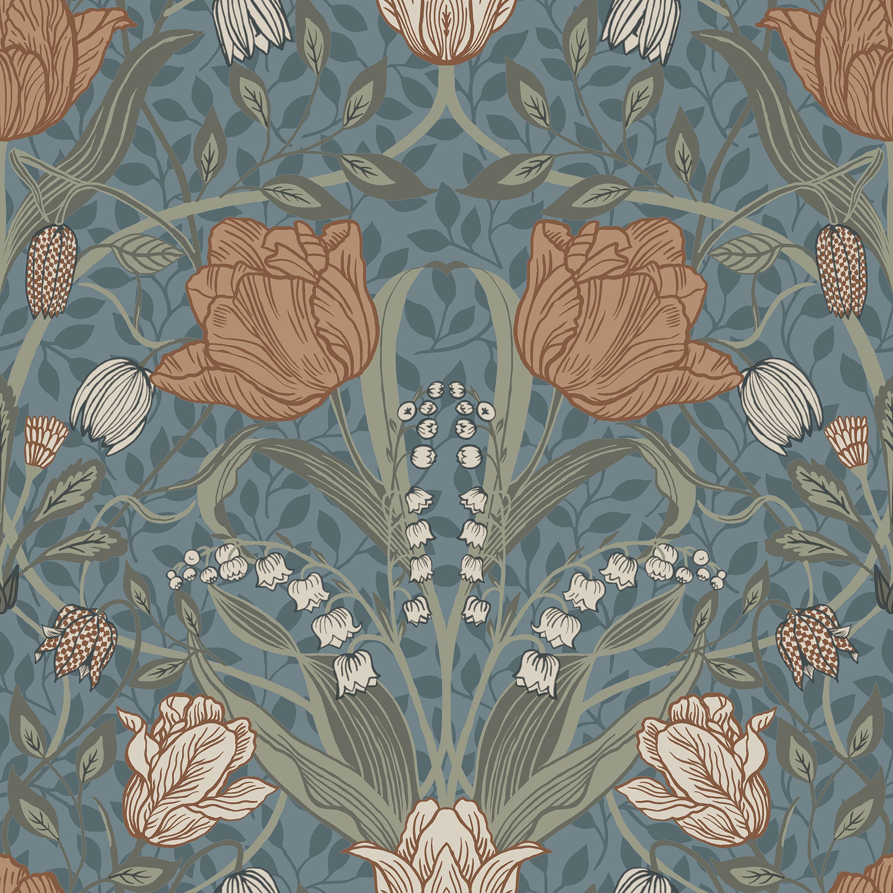 A-Street Prints Tulipa Blue Floral Wallpaper, 20.5-in by 33-ft