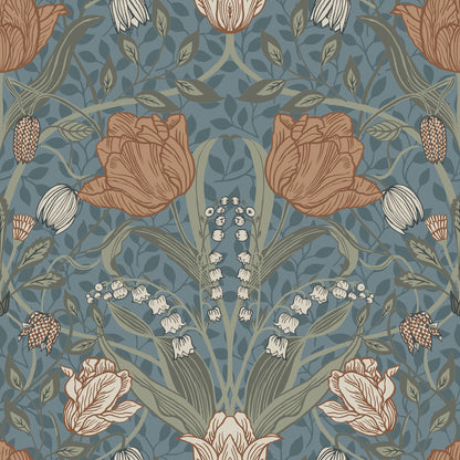 A-Street Prints Tulipa Blue Floral Wallpaper, 20.5-in by 33-ft