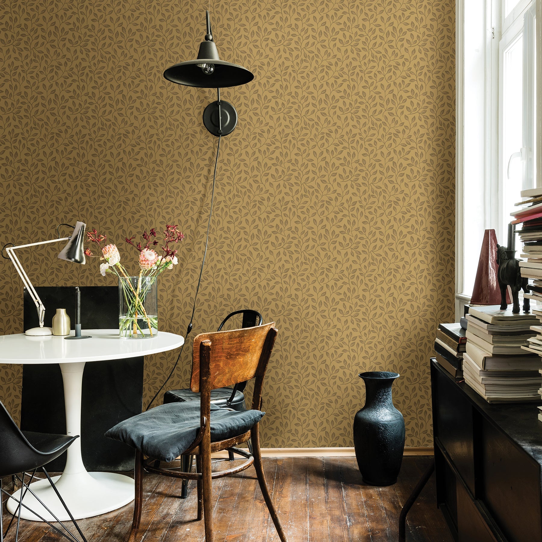 A-Street Prints Posey Mustard Vines Wallpaper, 20.5-in by 33-ft