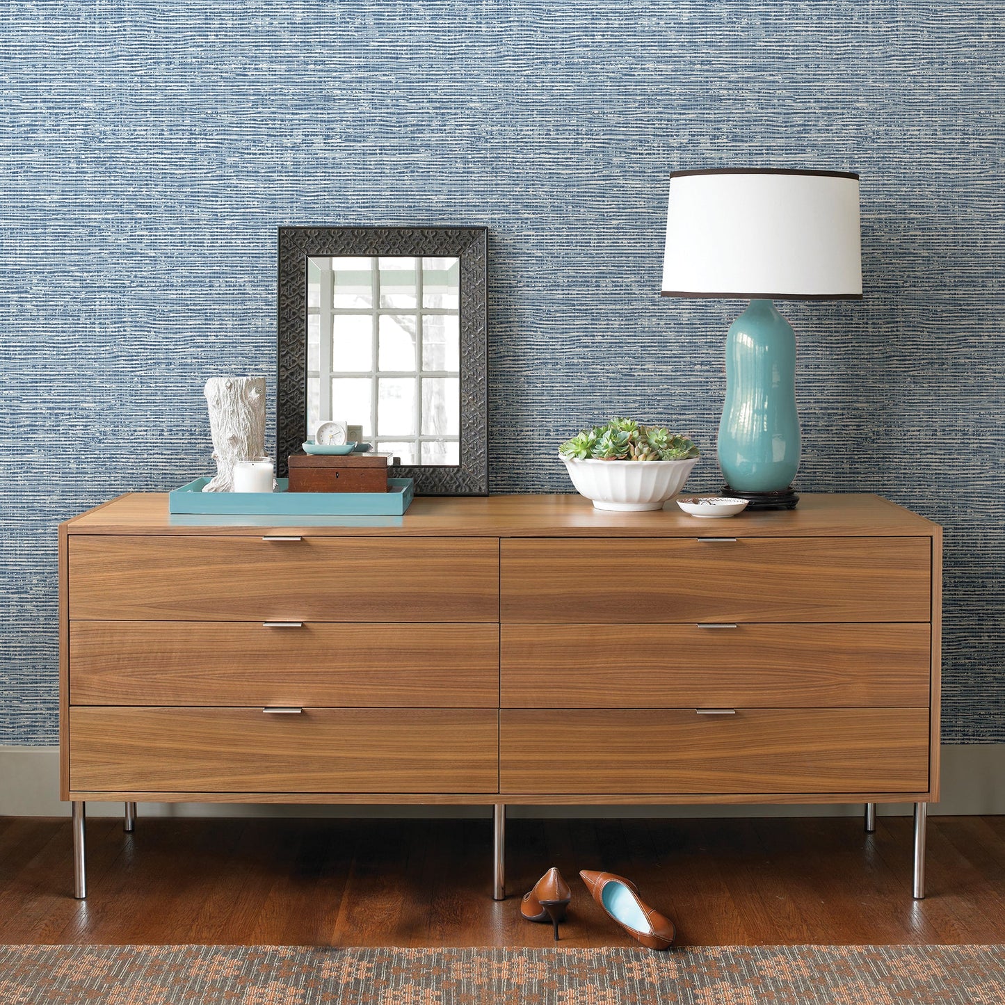 A-Street Prints Vivanta Blue Texture Wallpaper, 27-in by 27-ft