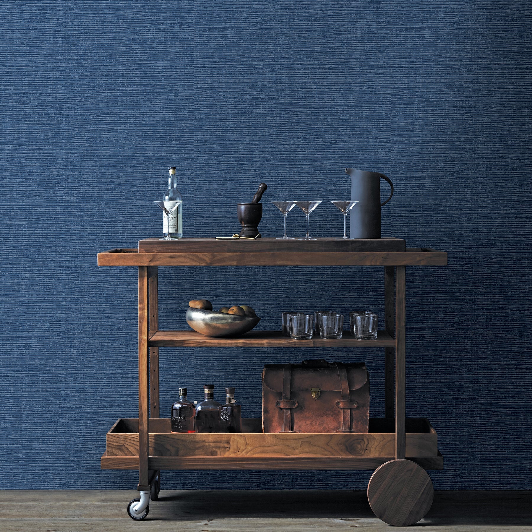 A-Street Prints Vivanta Navy Texture Wallpaper, 27-in by 27-ft