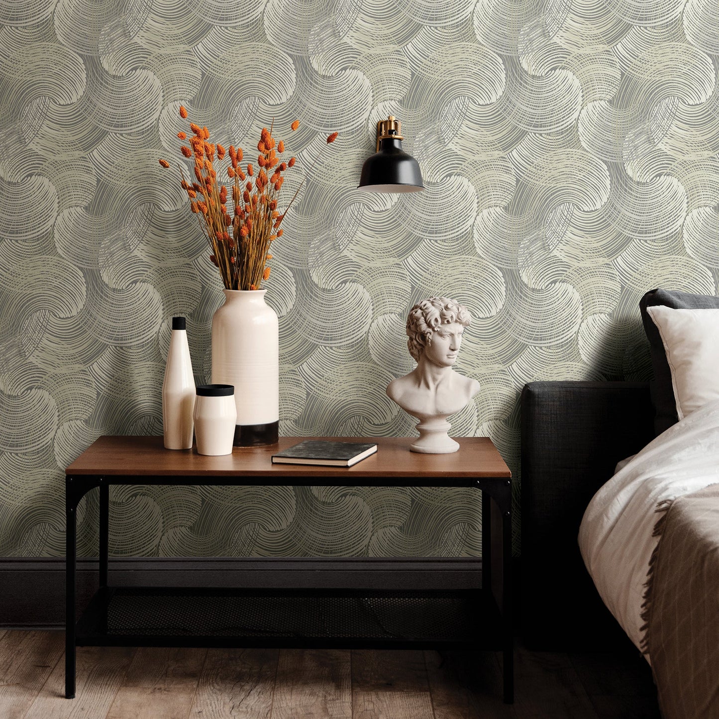 A-Street Prints Karson Grey Swirling Geometric Wallpaper, 20.5-in by 33-ft