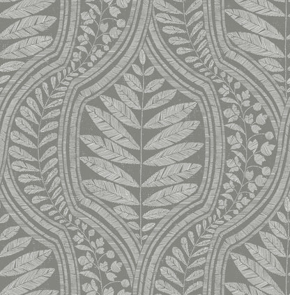 A-Street Prints Juno Dark Grey Grey Ogee Wallpaper, 20.5-in by 33-ft