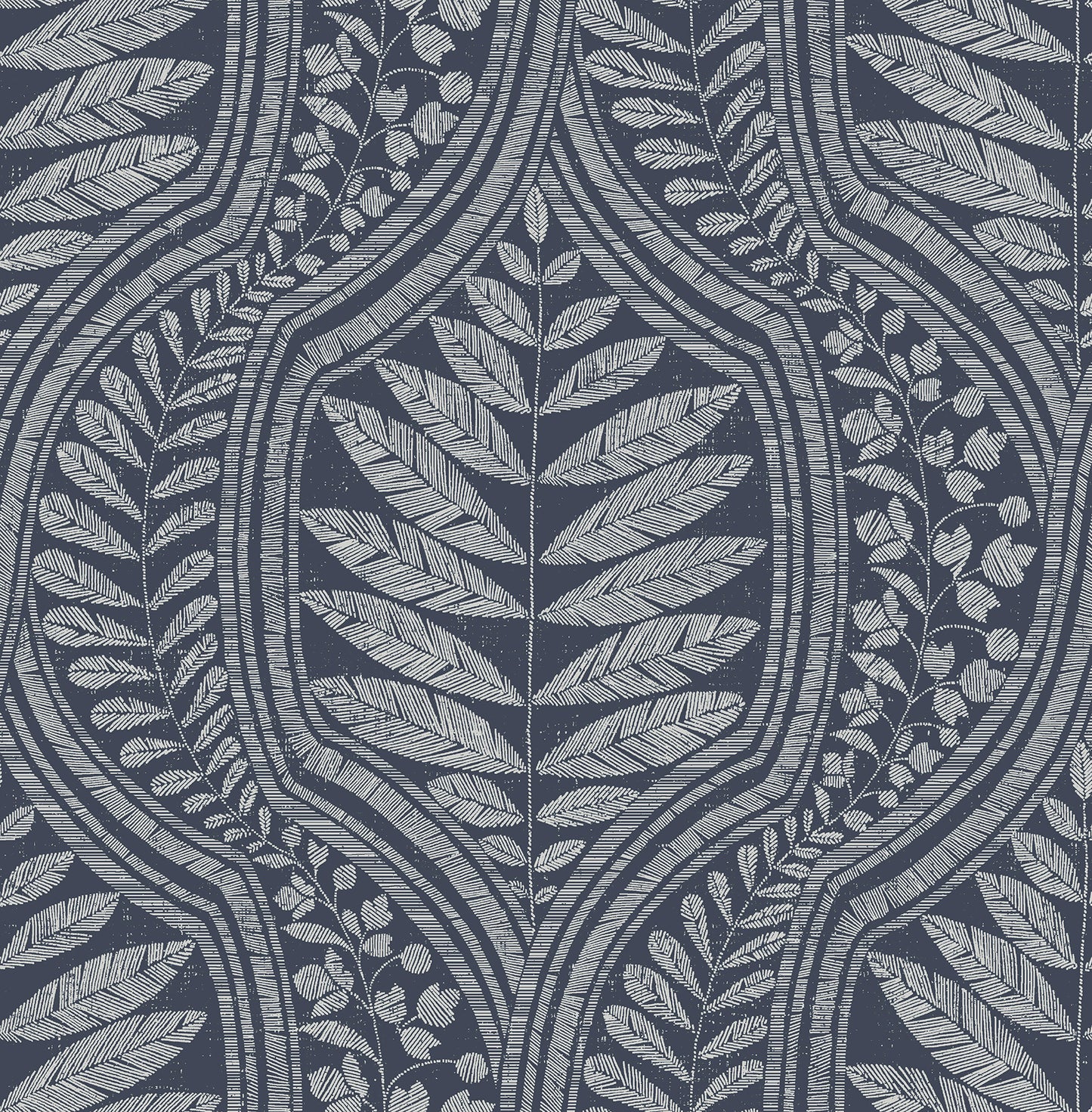 A-Street Prints Juno Indigo Ogee Wallpaper, 20.5-in by 33-ft