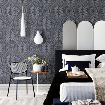 A-Street Prints Juno Indigo Ogee Wallpaper, 20.5-in by 33-ft