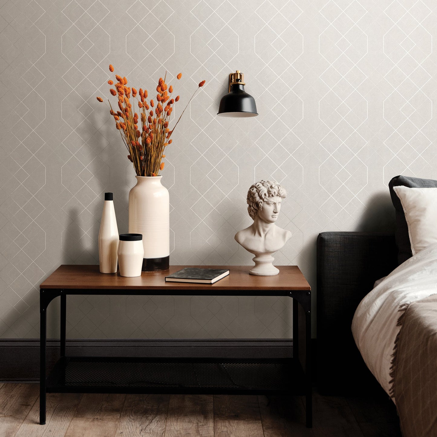 A-Street Prints Ballard Silver Geometric Wallpaper, 20.5-in by 33-ft