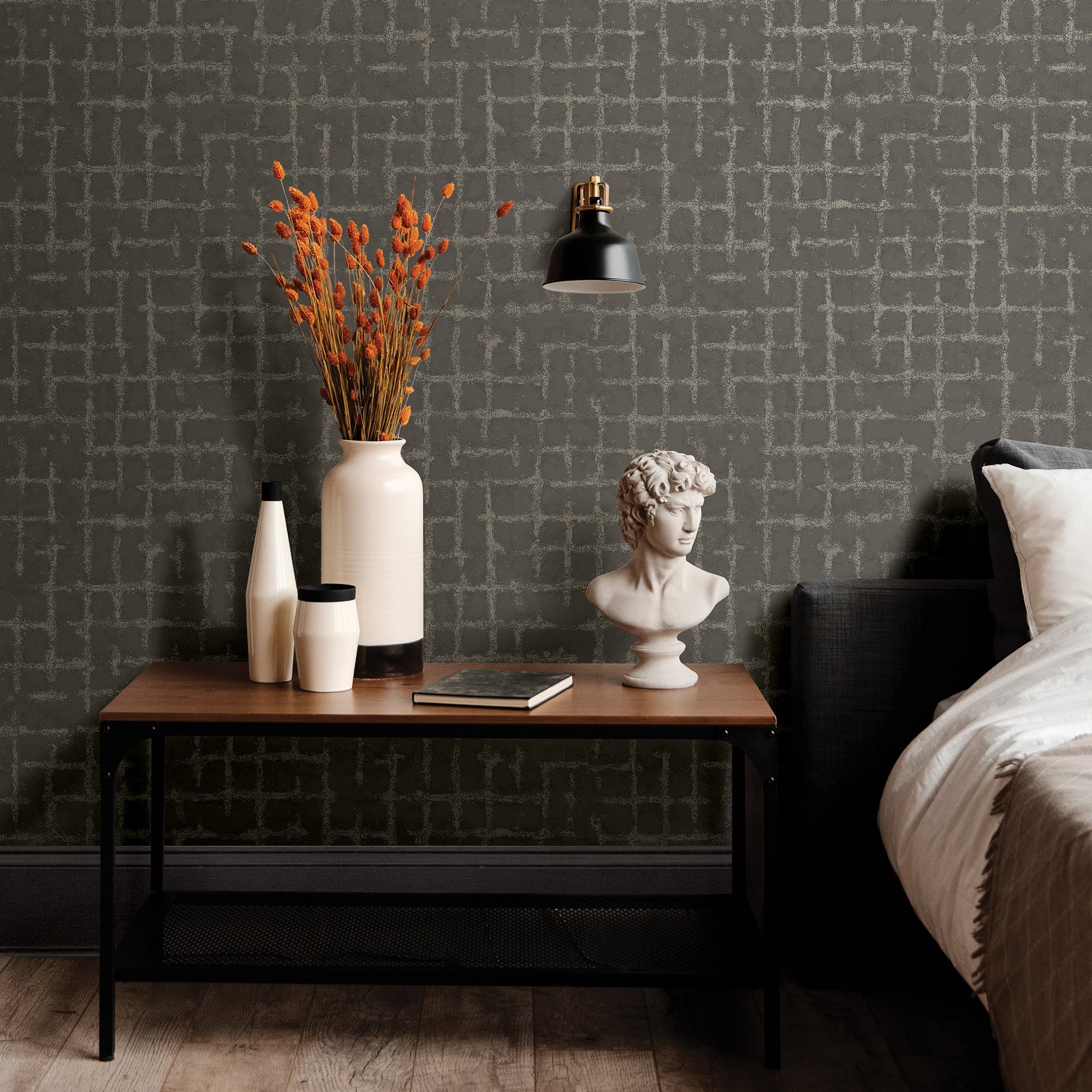 A-Street Prints Shea Charcoal Distressed Geometric Wallpaper, 20.5-in by 33-ft