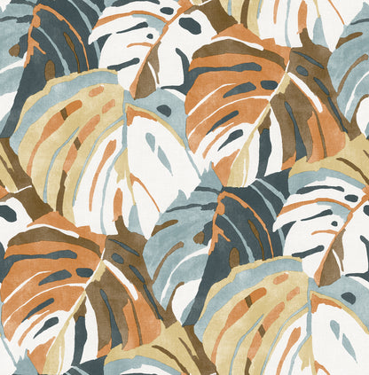 A-Street Prints Samara Orange Monstera Leaf Wallpaper, 20.5-in by 33-ft