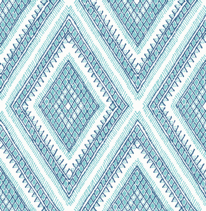 A-Street Prints Zaya Blue Tribal Diamonds Wallpaper, 20.5-in by 33-ft