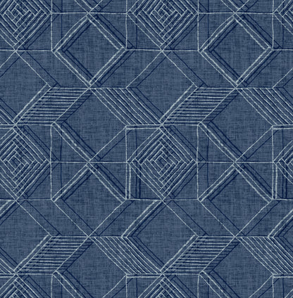 A-Street Prints Moki Blue Lattice Geometric Wallpaper, 20.5-in by 33-ft