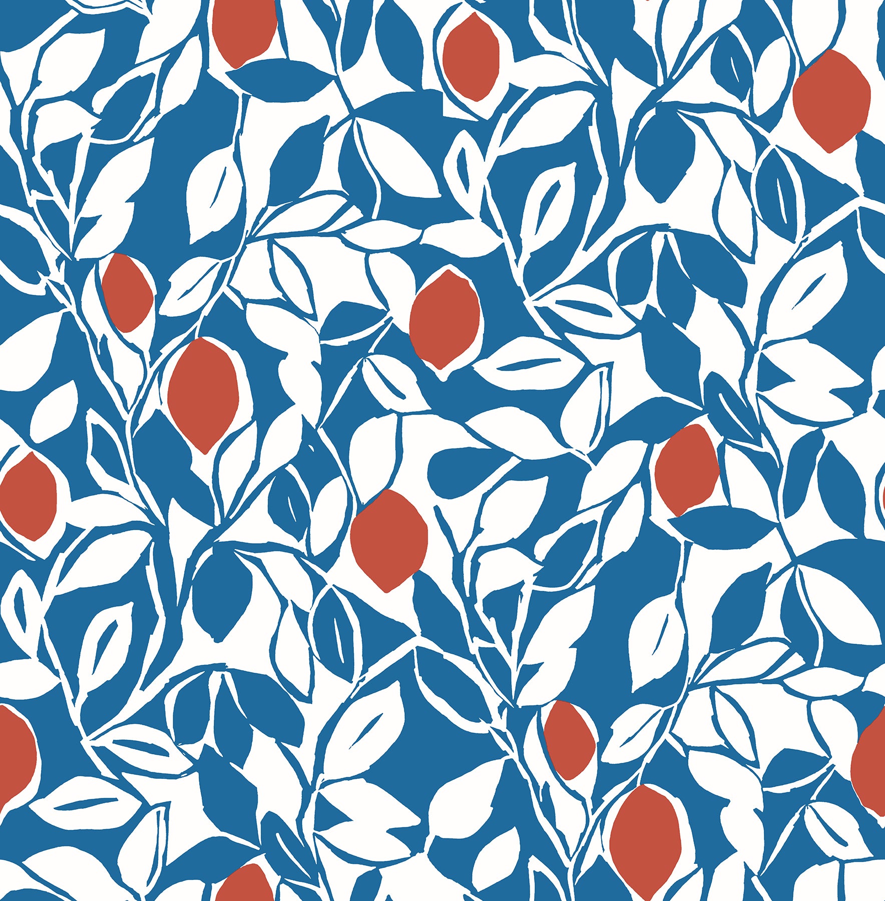 A-Street Prints Loretto Blue Citrus Wallpaper, 20.5-in by 33-ft