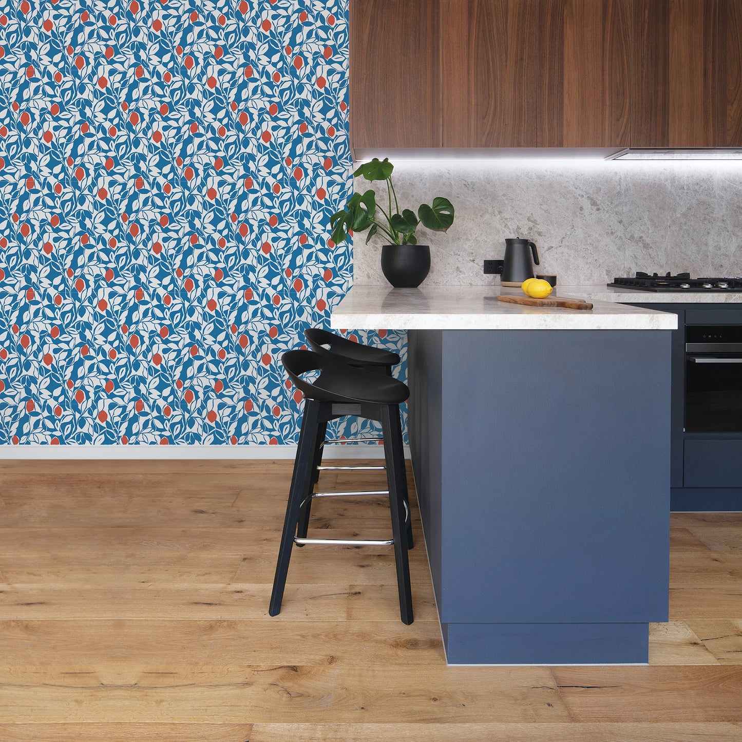 A-Street Prints Loretto Blue Citrus Wallpaper, 20.5-in by 33-ft