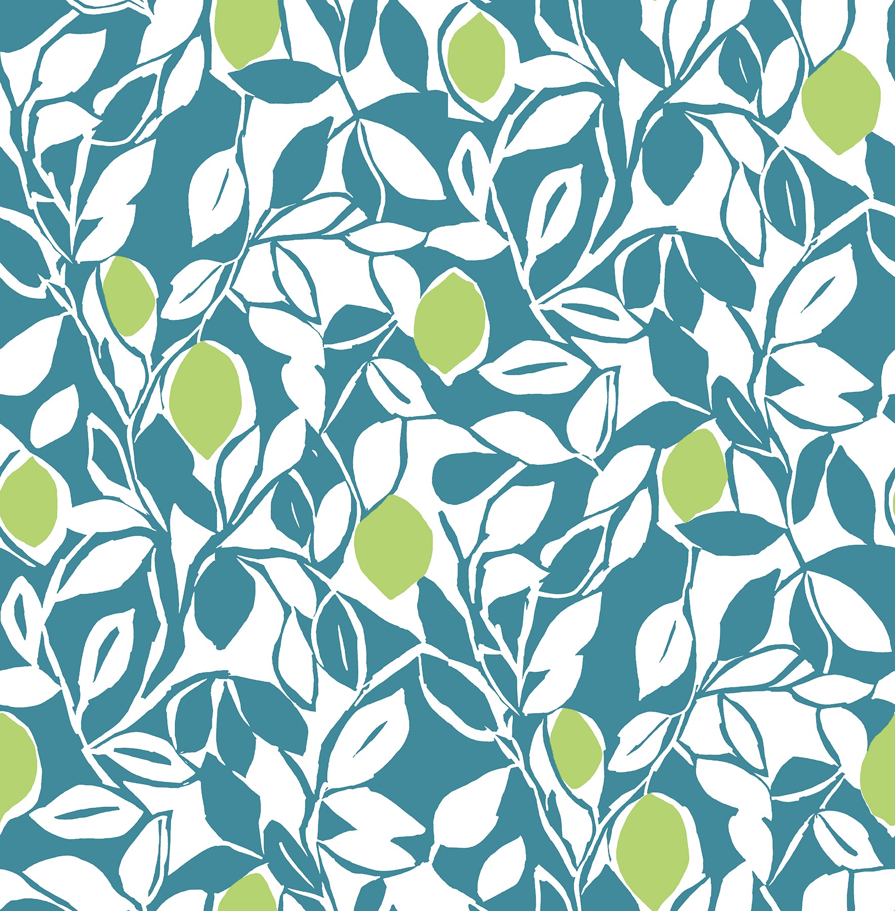 A-Street Prints Loretto Teal Citrus Wallpaper, 20.5-in by 33-ft